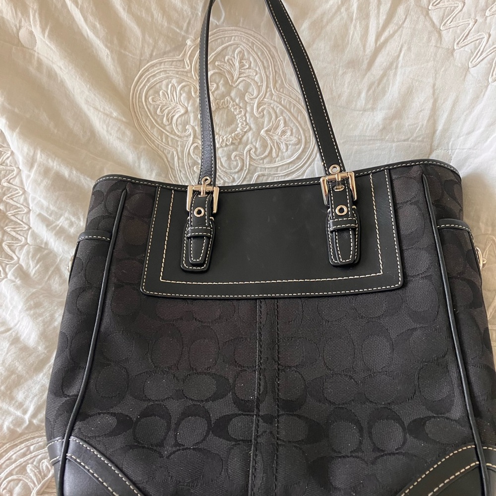 Coach Black Signature Monogram Lunch Tote used good condition ask questions